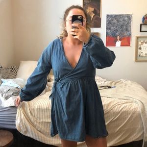 ASOS DESIGN Denim Wrap Smock Mini Dress